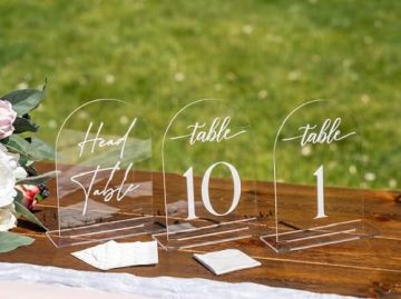 Arched Clear Acrylic Gold Script Wedding Table Numbers