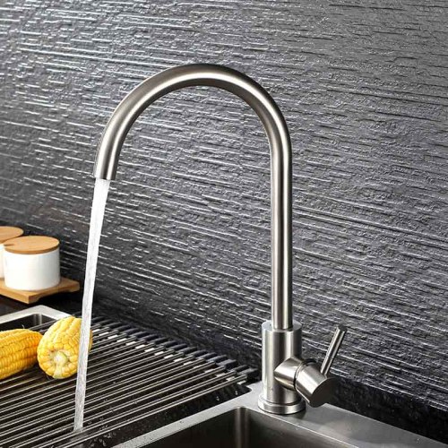 304 Stainless Steel Single Handle Brushed Kitchen Faucet
