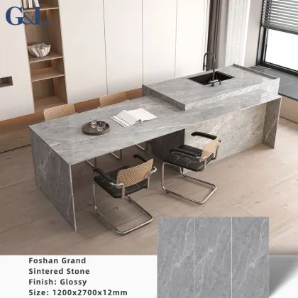 Factory Price 12mm Thick Stone Grey Marble Sintered Stone Slab for Table Island Countertops