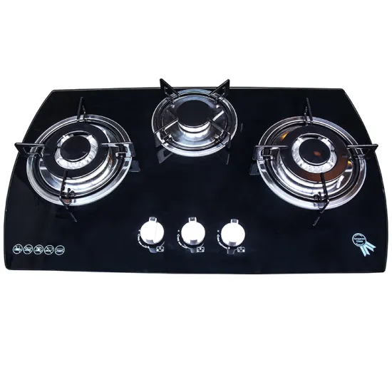 Black Ceramic Glass Flush-Mounted 3 Burner Gas Hob Cooktop