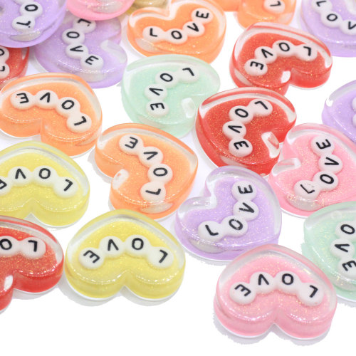 Resin Charms Hot Selling Newest Products Heart LOVE Theme Cute Colorful Resin Beads Flat Back Stickers for Craft DIY