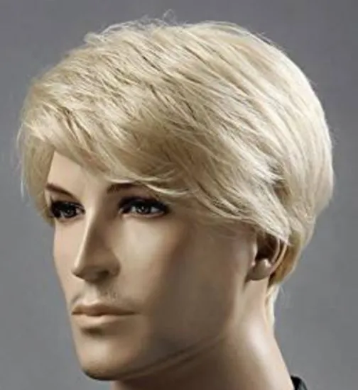 Wholesale Top Quality synthetic wigs natural straight wave hair short light gold wig for men