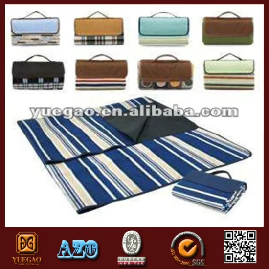 100% polyester waterproof foldable travel rugs with nylon strap handles