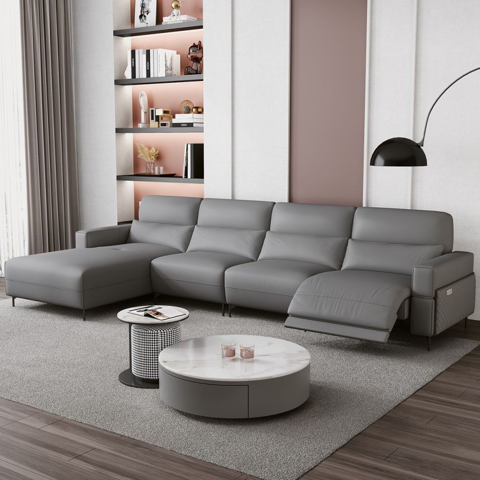 Kulit kulit sofa sudut abu-abu peteng