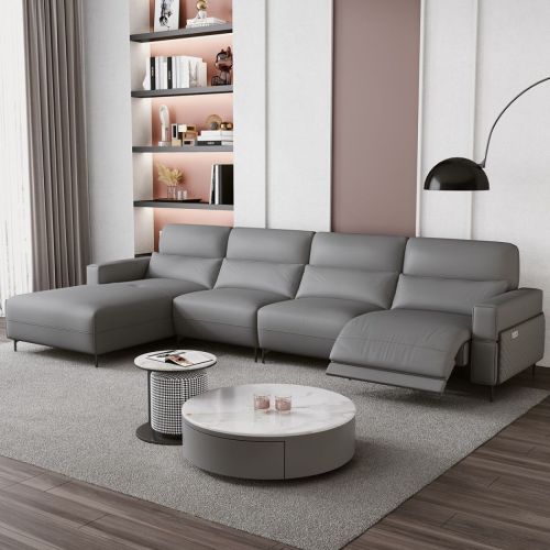 Kulit kulit sofa sudut abu-abu peteng