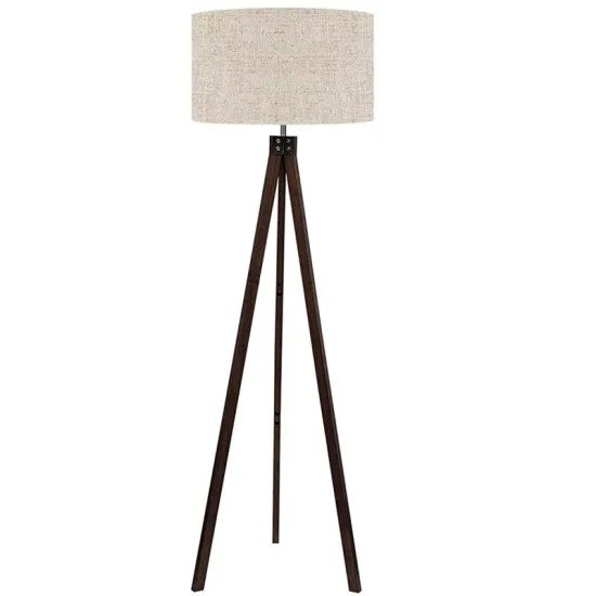 Nordic Simple Solid Wood Tripod Linen Led Floor Lamp