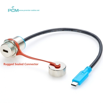 IP67 Waterproof Rugged USB3.1 Type C Extension Cable with Copper Dust Cap for Industrial and Outdoor Use