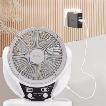 ISolfan Solar Powered Table Fan with Solar Panel, Light, and Rechargeable Battery