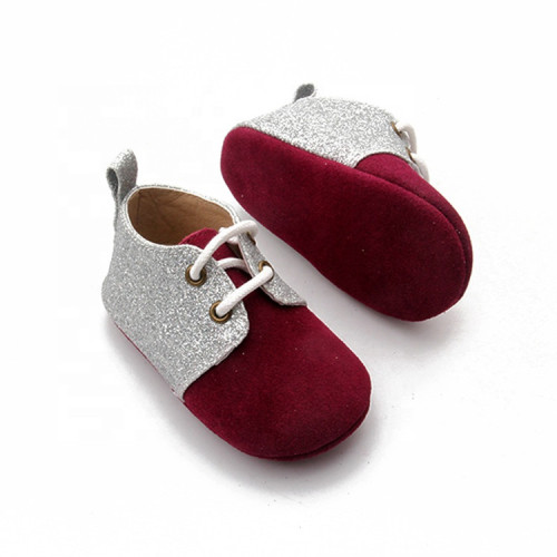 Unisex Glitter Real Leather Baby Oxford Shoes