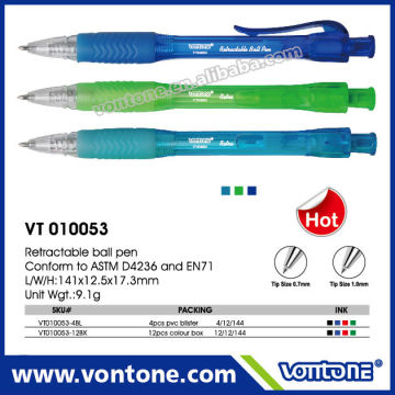 Plastic retractable ballpoint pen with grip ,transparent ball pen