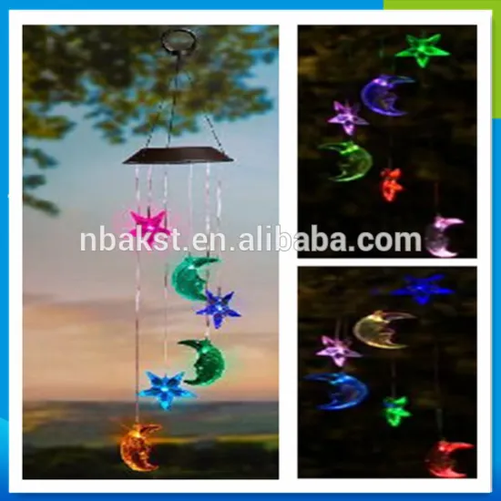handmade moon and star electric wind chime with solar powered led lights
