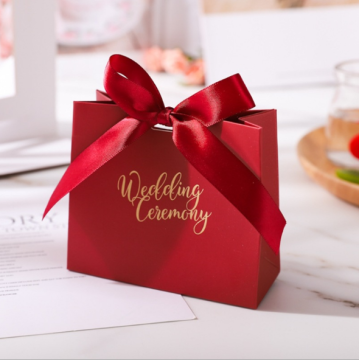 Red Gift Paper Bag for Wedding with Ribbon
