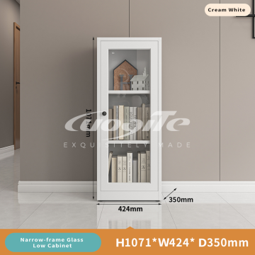 Narrow Glass Low Cabinet Steel Bookcase