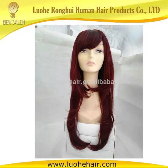 Wholesale straight hair synthetic wig 16 inch wine red color