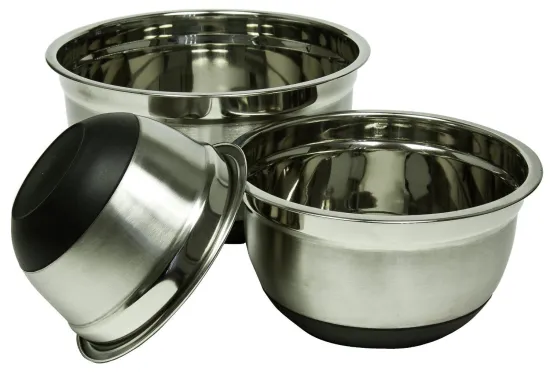 Set of 3 | Stainless Steel Mixing Bowls w/ Non-Skid Silicone Bottoms