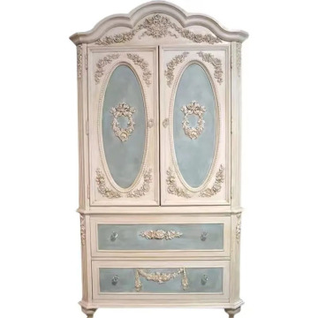 High Quality Customized French Antiqued Wooden Double Doors Closet Wardrobe Furniture