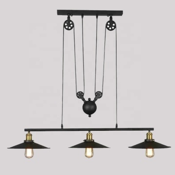 Vintage Loft Iron Hanging Pendant Light with Pulley Block Design - 3 Lights E27 for Hotel Kitchen