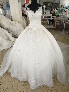 2016 real sample spaghetti strap tunisian wedding dress ball gown