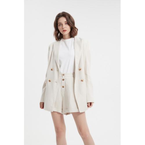 Ladies Coat Notched Lapel Single Breasted Beige Uniform Blazer Suit Supplier