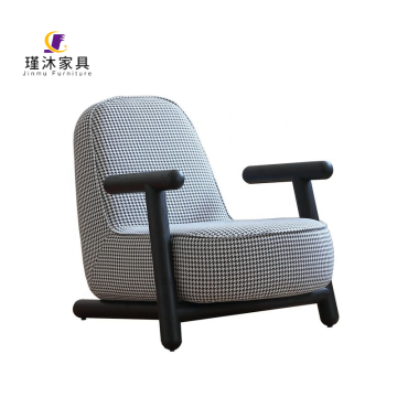 Comfortable Houndstooth Sofa with Bold Armrests and Ash Wood Base for Bedrooms