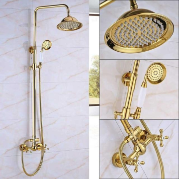 European Standard Polish Brass Rose Golden Archaize Antik 8 Inch Curah hujan shower genggam dinding kamar mandi perlengkapan kamar mandi