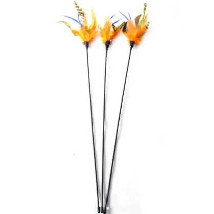 Interactive Pet Steel Wire Cat Wands Feather Toy Wholesale Supplies