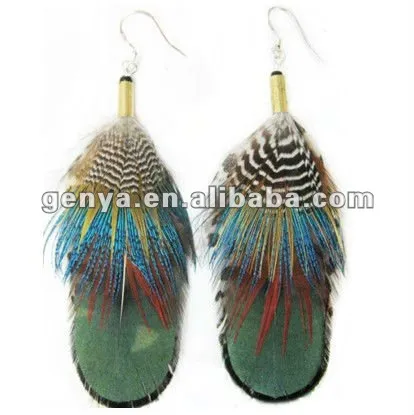 Fashion real bird long feather earrings