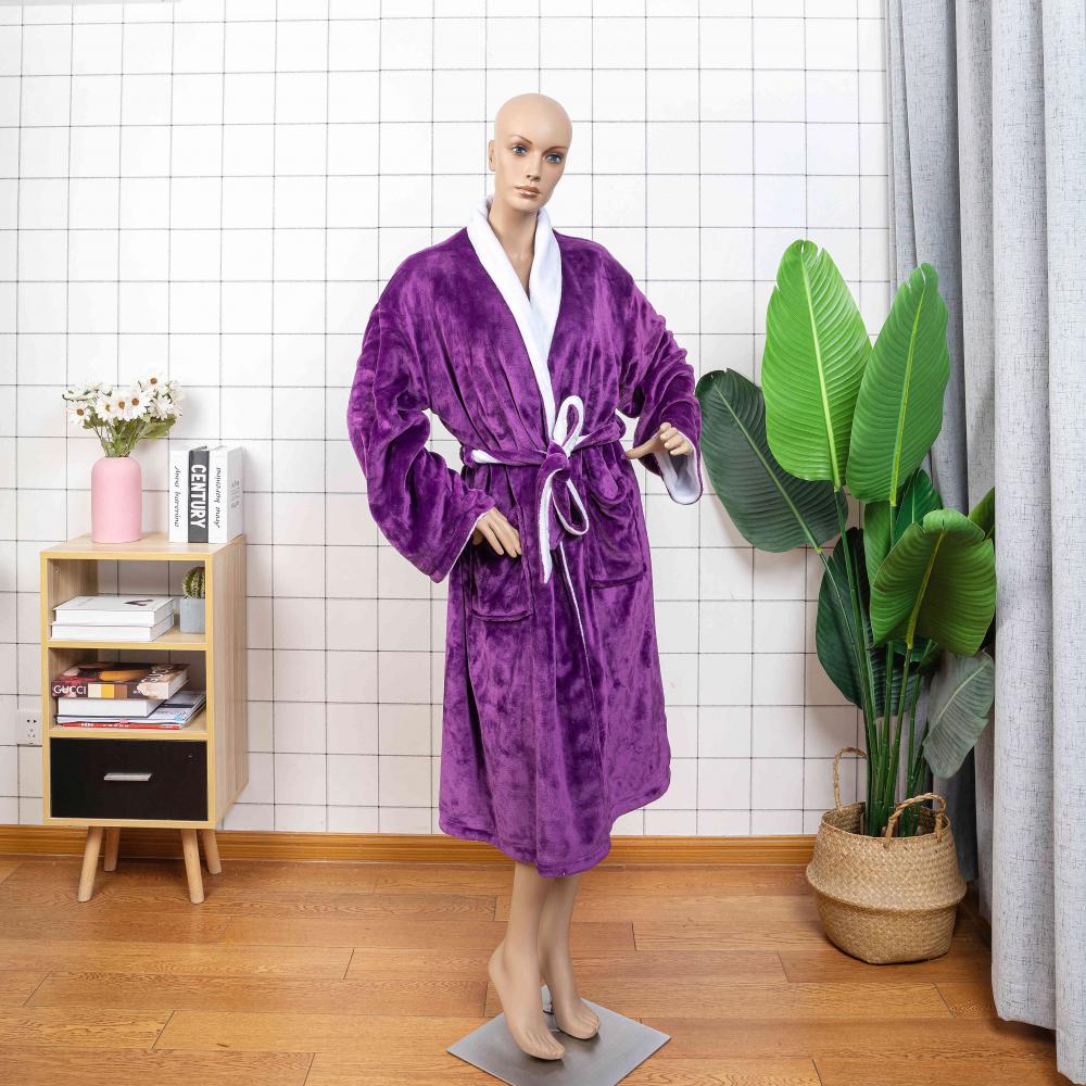 Purple 100% Polyester Bath Robe Bathrobe Women