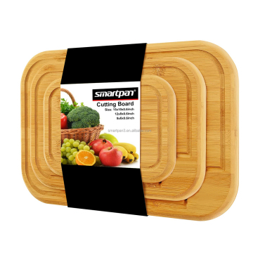Venta caliente Juego de tableros de corte de bambú de 3 piezas con ritmo de jugo: tableros de corte de cocina perfectos para carne y queso