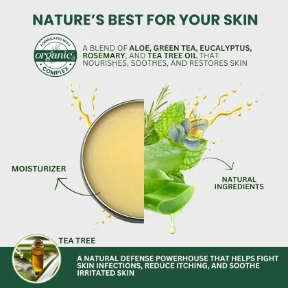 Tea Tree Oil Balm for Skin Soothes Itching, Rashes, Antifungal Defense for Athletes Foot, Jock Itch, Chafing, Bug Bites Eczema