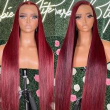 Burgundy 30 inchi moja kwa moja mbele wig 13x6 hd lace mbele wig 13x4 lace mbele ya binadamu wigs brazil moja kwa moja kufungwa wig