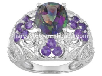 3.83ctw Mystic Topaz,African Amethyst & Wht Topaz Sterling Silver Ring