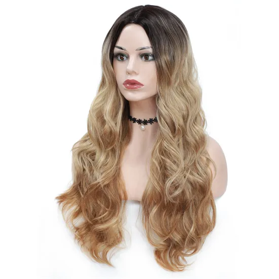 X-TRESS Fashion Synthetic Wig New Machine Made Heat Resistant Fiber Long body wave curly wigs ombre brown Color Wigs for Women