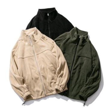 Wholesale Men's Thicken Sweatshirts Polar Fleece Zipper Solid Color Unisex Turtleneck Coat