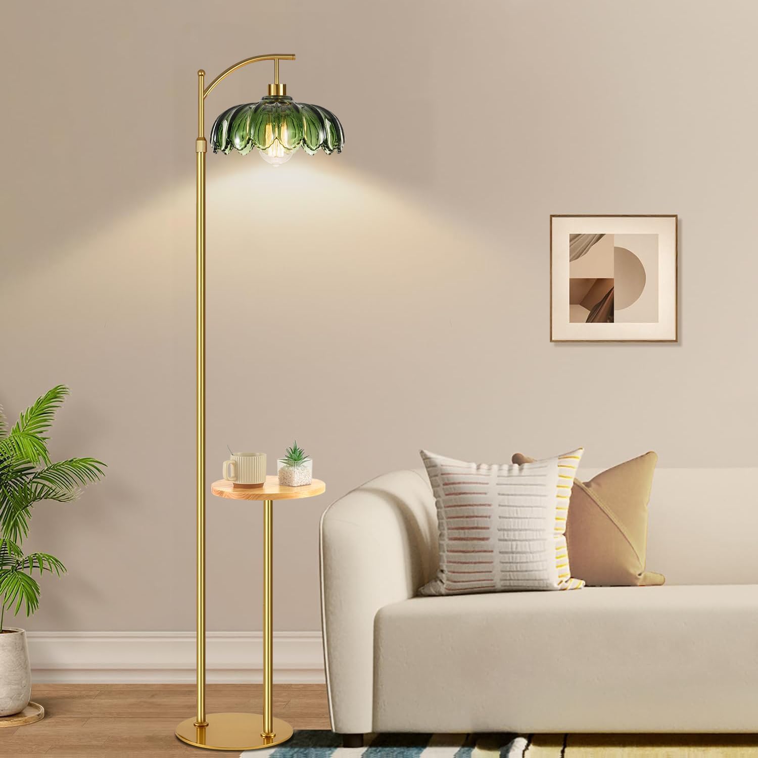 F250907 Green flower glass shade floor lamp (4)