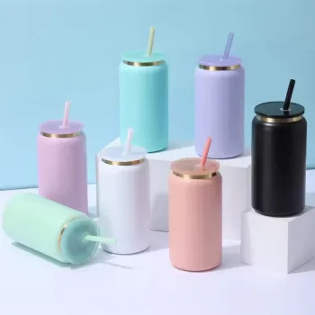 Hot Selling 16oz Powder-Coated Copper-Plated Stainless Steel Can with PP Plastic Lids - Perfect for Laser Engraving