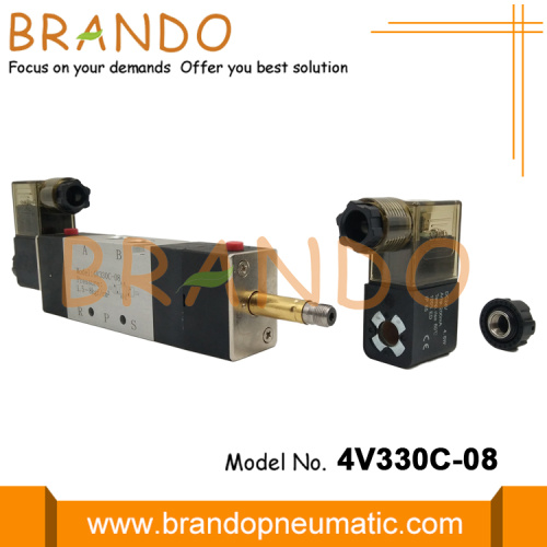 5/3 Yol Solenoid Valf 1/4 &quot;NPT Bağlantı Noktaları 4V330C-08