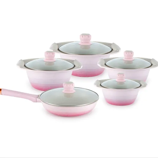 Die Cast Aluminum Lace Design Casserole and Fry Pan Set with Ceramic Coating