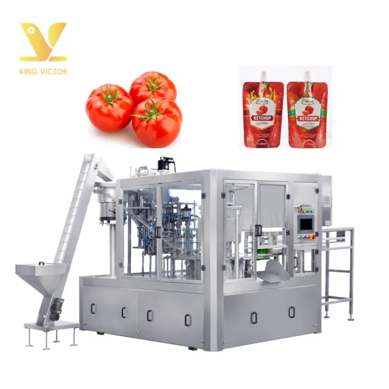 High Output Automatic Suction Nozzle Stand-Up Pouch Tomato Sauce Filling Machine