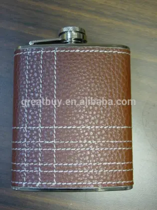 pu leather covered stainless steel drinkware hip flask