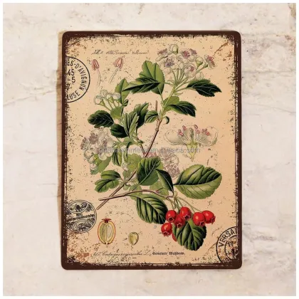 Vintage Tin Paintings of Plants and Flowers for Living Room Decor