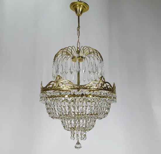 Large Vintage French Crystal Chandelier Pendant Light