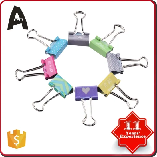 19mm Promotional custom OEM printing metal silver handle binder clips different kinds paper clips