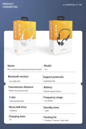 WOPOW Bone Conduction Bluetooth Headset Earphone