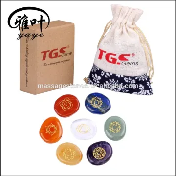 Wholesale 45*35*7mm Engraved 7pcs semi precious engraved chakra stones set