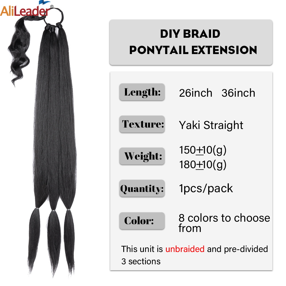 Alileasder 36inch Straight Synthetic Braided Ponytail Extension Black Pony Tail With Hair Tie