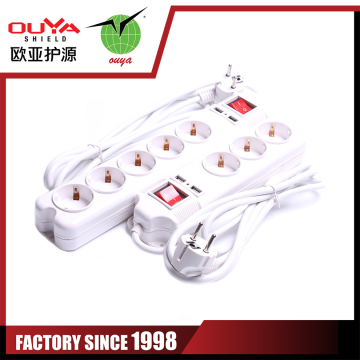 13A,250v 6Way High quality and waterproof two usb pin sockets