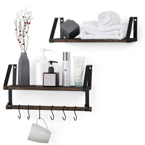 2-Pack Bathroom Wood Storage Shelf with Paper Holder