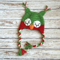 क्रिसमस नींद आ उल्लू crochet टोपी लाल और बच्चे के लिए हरे रंग में