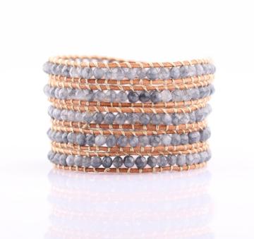 gioielli moda 2018 all'ingrosso pietra naturale giada tallone 5 bracciali avvolgere in pelle
